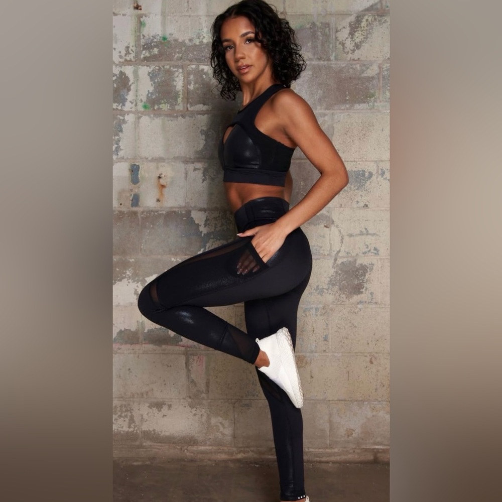 BuffBunny Black leggings and bra with Mesh Detail